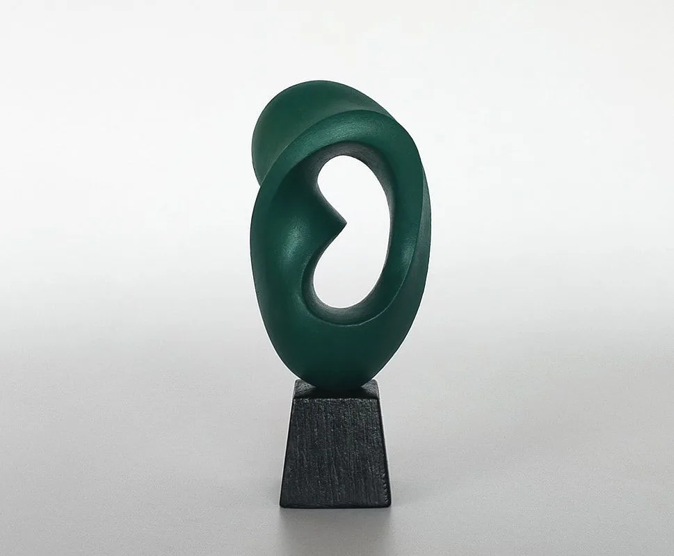 Green working model sculpture with black base 2025