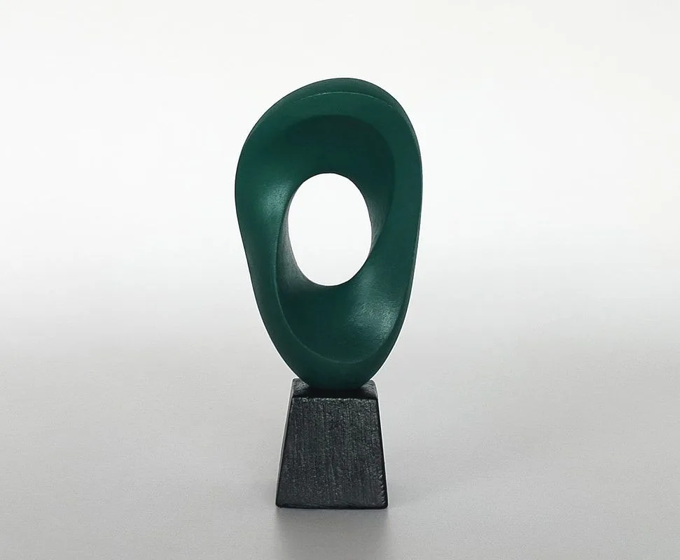 Green working model sculpture with black base 2025